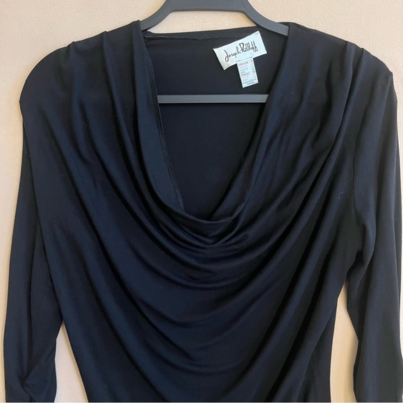 Joseph Ribkoff VTG Black Draped Front Top 3/4 Sleeves size 8 Made in USA - Picture 3 of 13